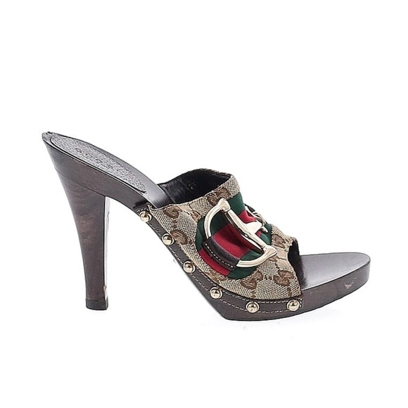 GUCCI Signature Web Horsebit Clog Heel Sandals Size 35. - Picture 1 of 12